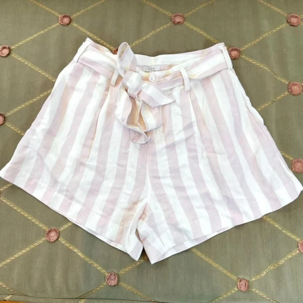 Rails Shorts Striped Rayon Linen Belted High Rise Pink White (M)